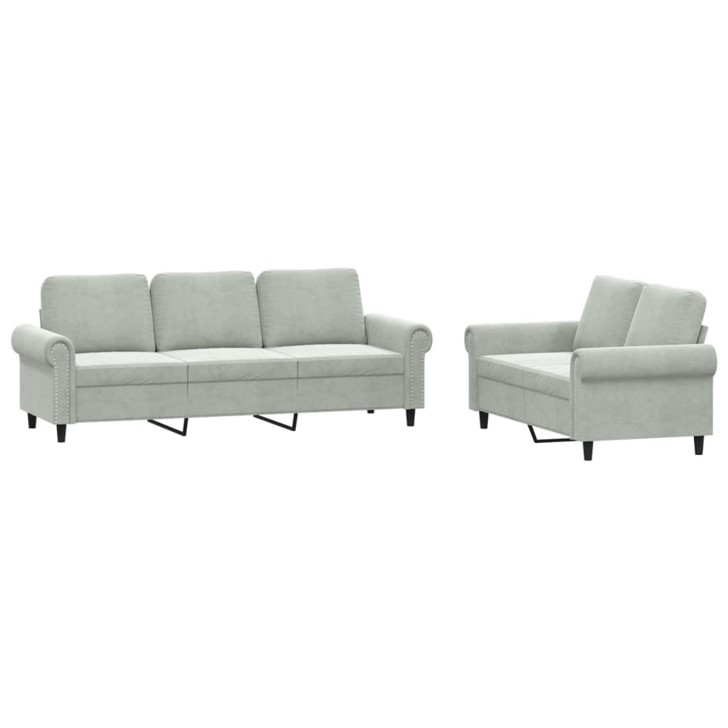 Light Gray Velvet 2 Piece Sofa Set Q6204