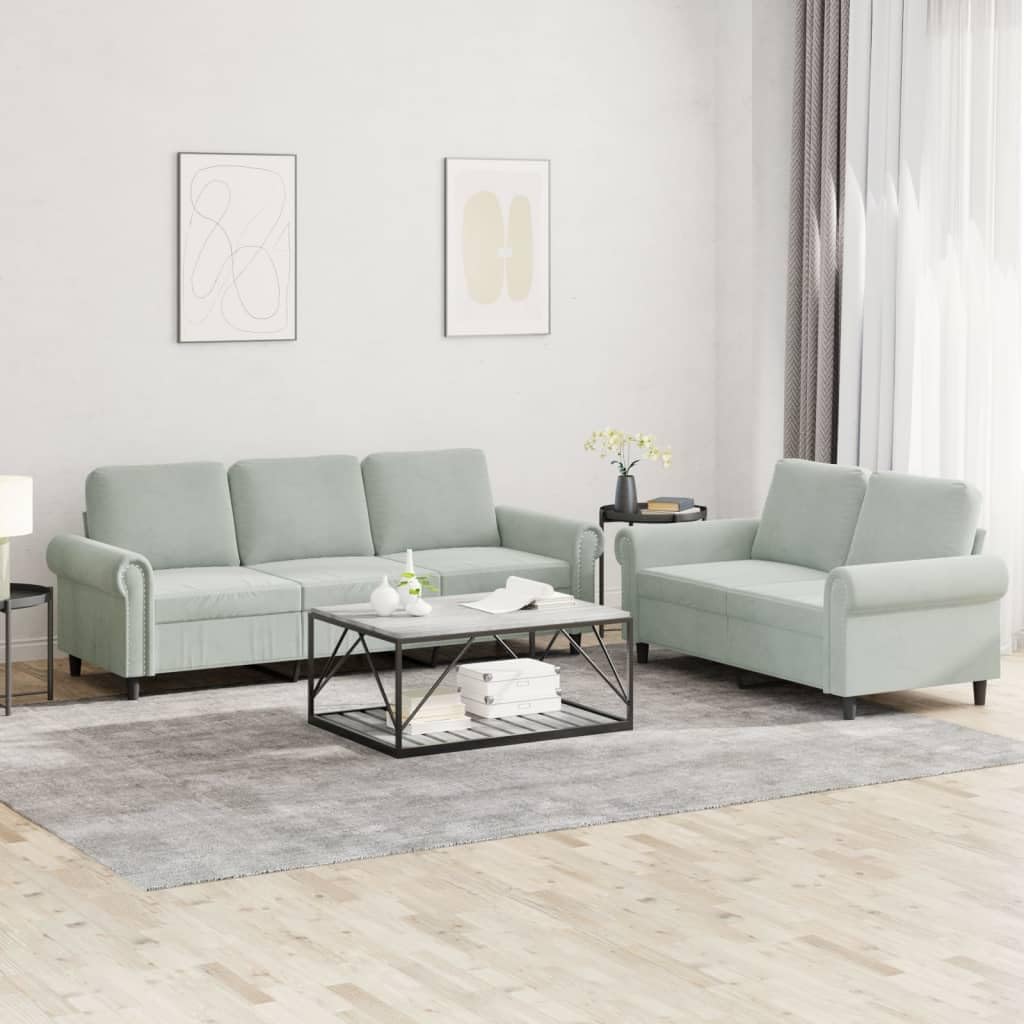 Light Gray Velvet 2 Piece Sofa Set Q6204