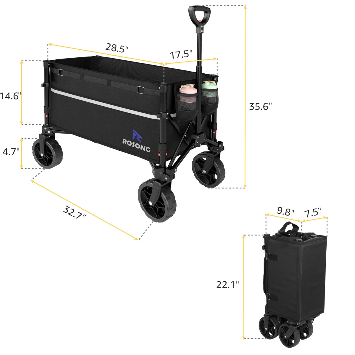 Collapsible Heavy Duty Wagon Cart with Wheels 120L Black F64110