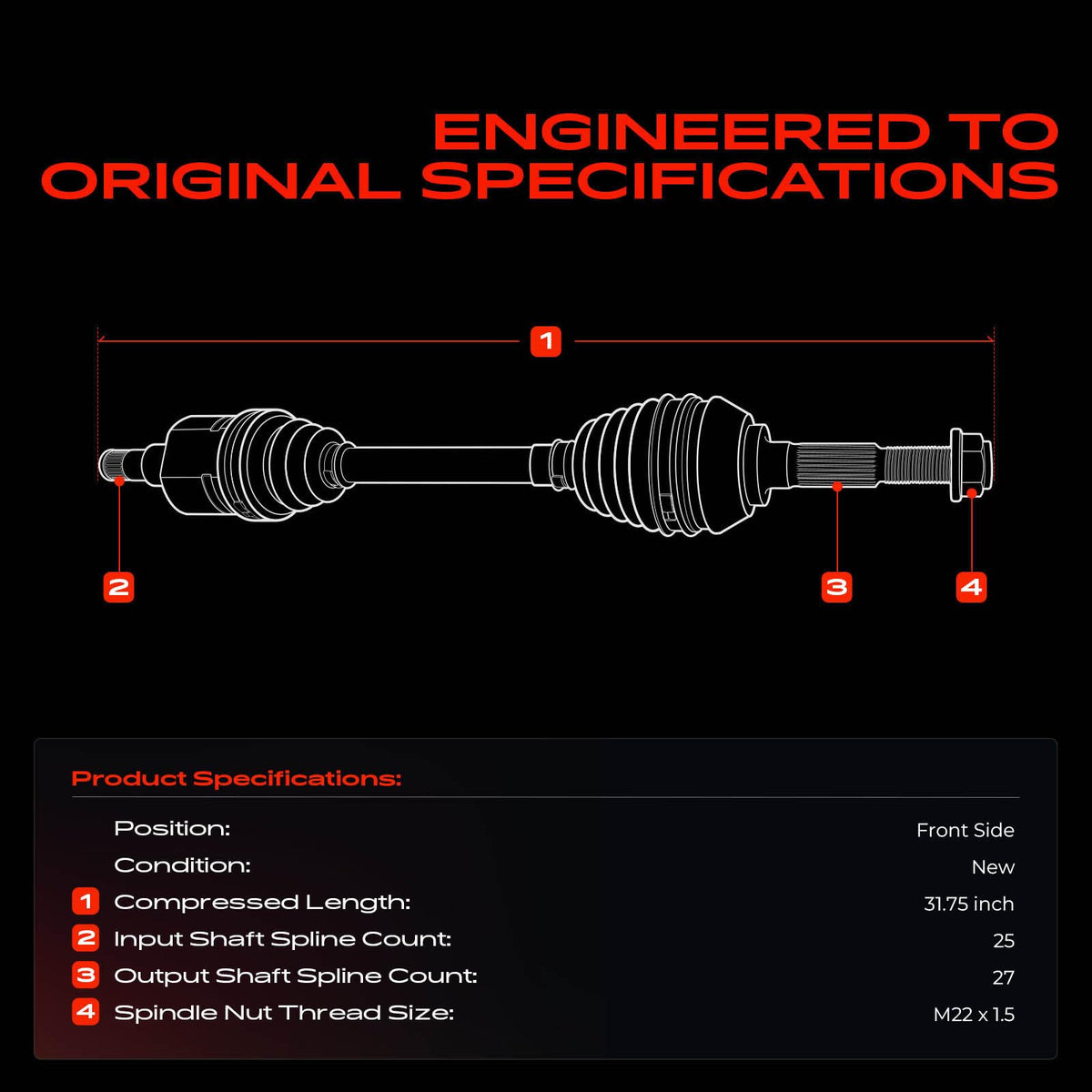 Front CV Axle Shaft Assembly P2066