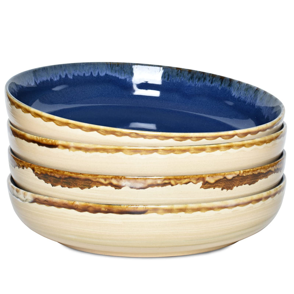 Large Stoneware Pasta Bowls, Set of 4, 40 Oz, Microwave and Dishwasher Safe C8578