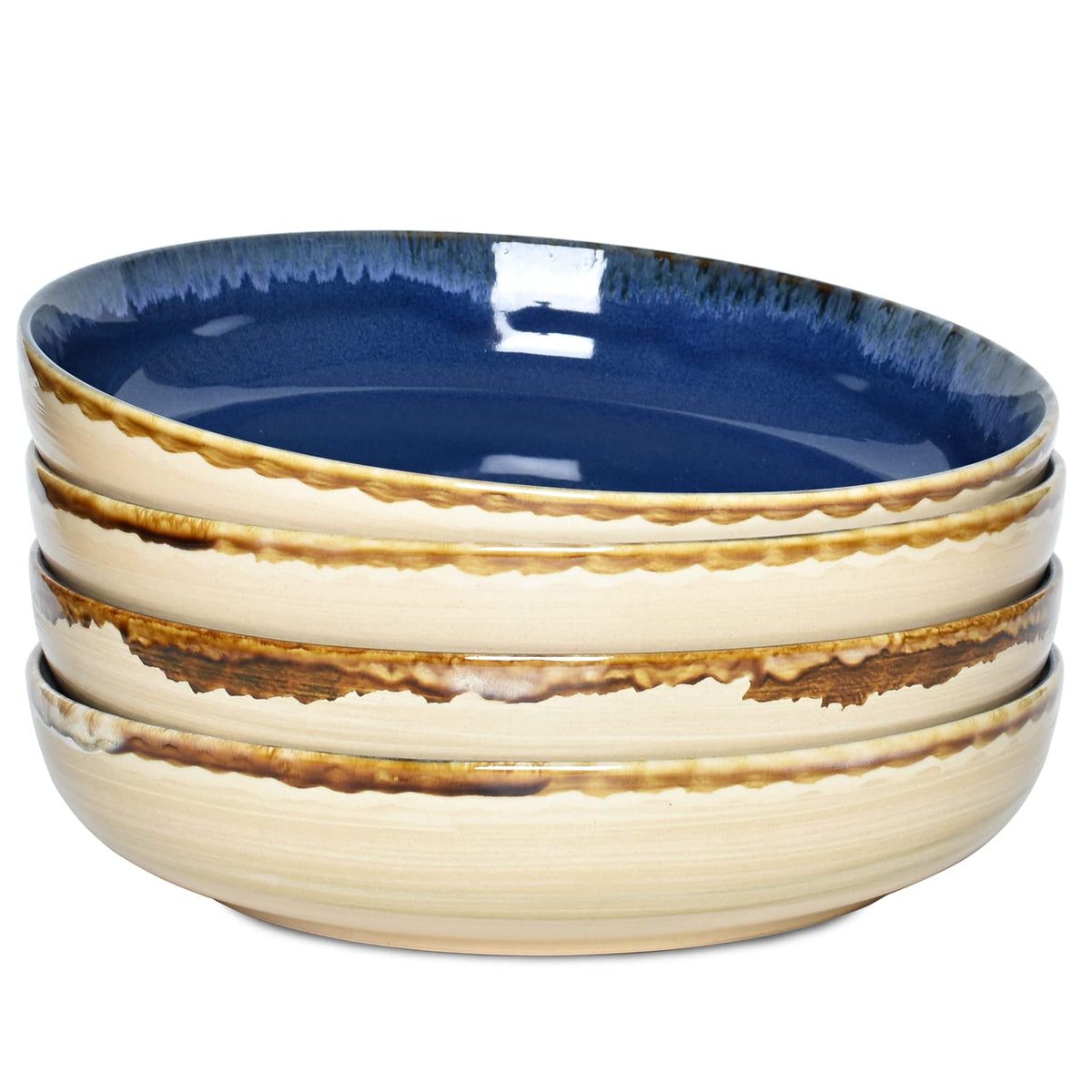 Large Stoneware Pasta Bowls, Set of 4, 40 Oz, Microwave and Dishwasher Safe C8578