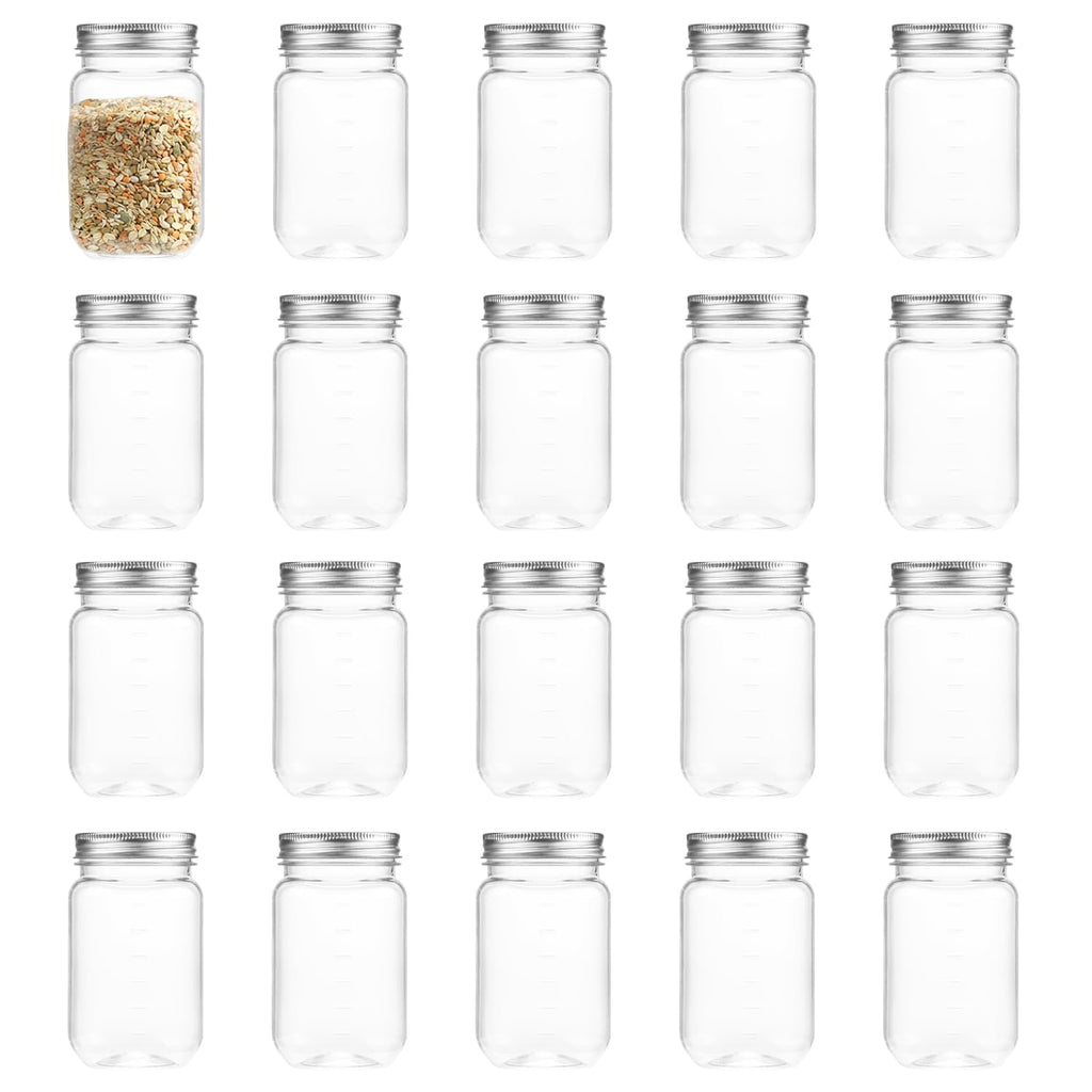16 Ounce Clear Plastic Mason Jars With Screw On Lid, 20 Pack X167
