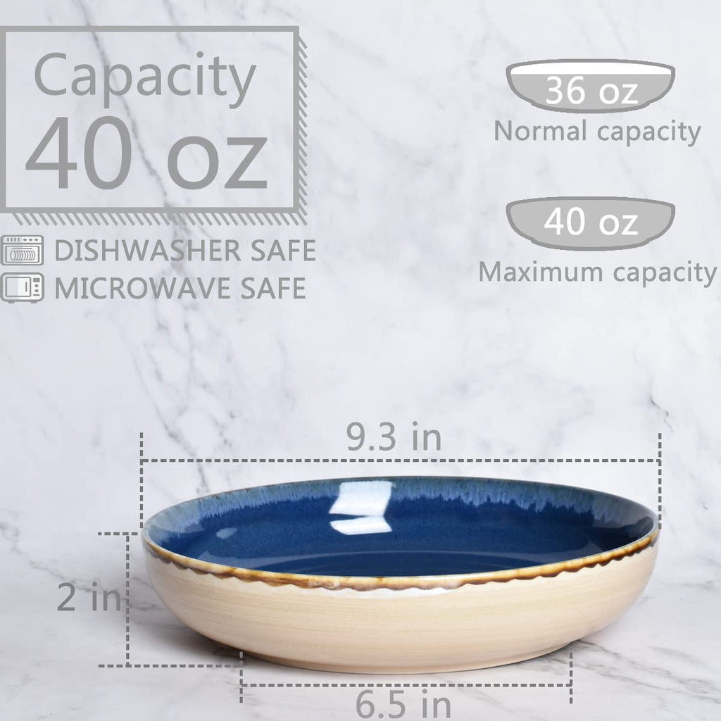 Large Stoneware Pasta Bowls, Set of 4, 40 Oz, Microwave and Dishwasher Safe C8578