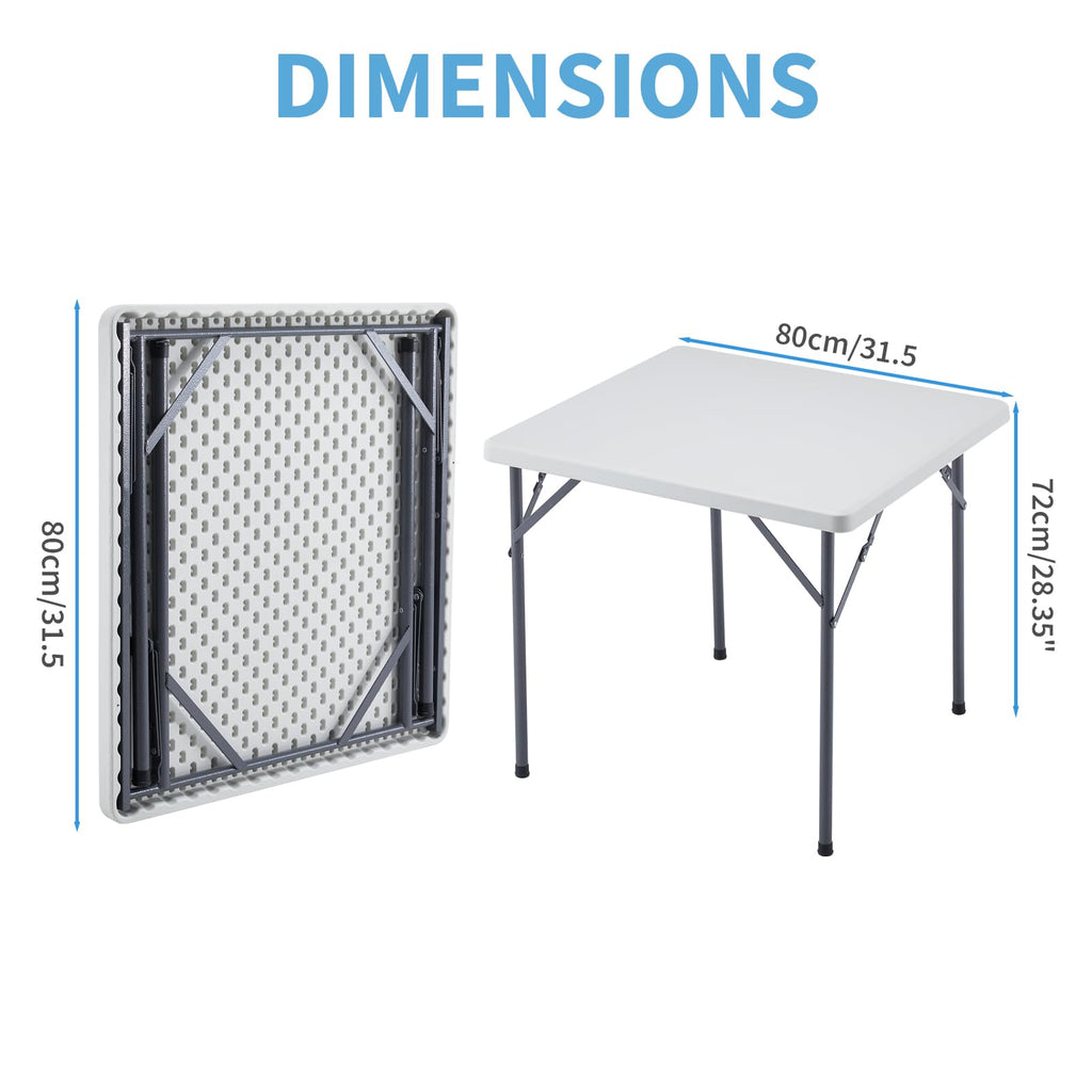 Square Folding Table 31.5"x31.5" Plastic Portable White T750425