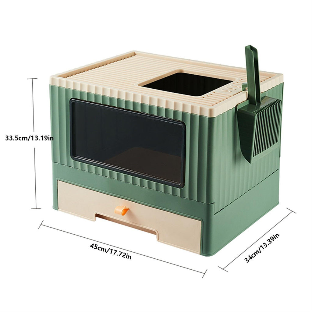 Top Entry Cat Litter Box with Lid Foldable Green R464036