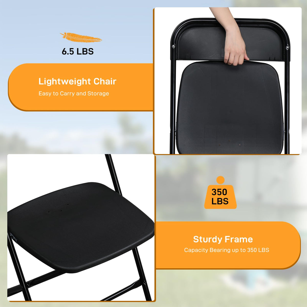 10 Pack Black Stackable Plastic Folding Chairs with Metal Legs M3271
