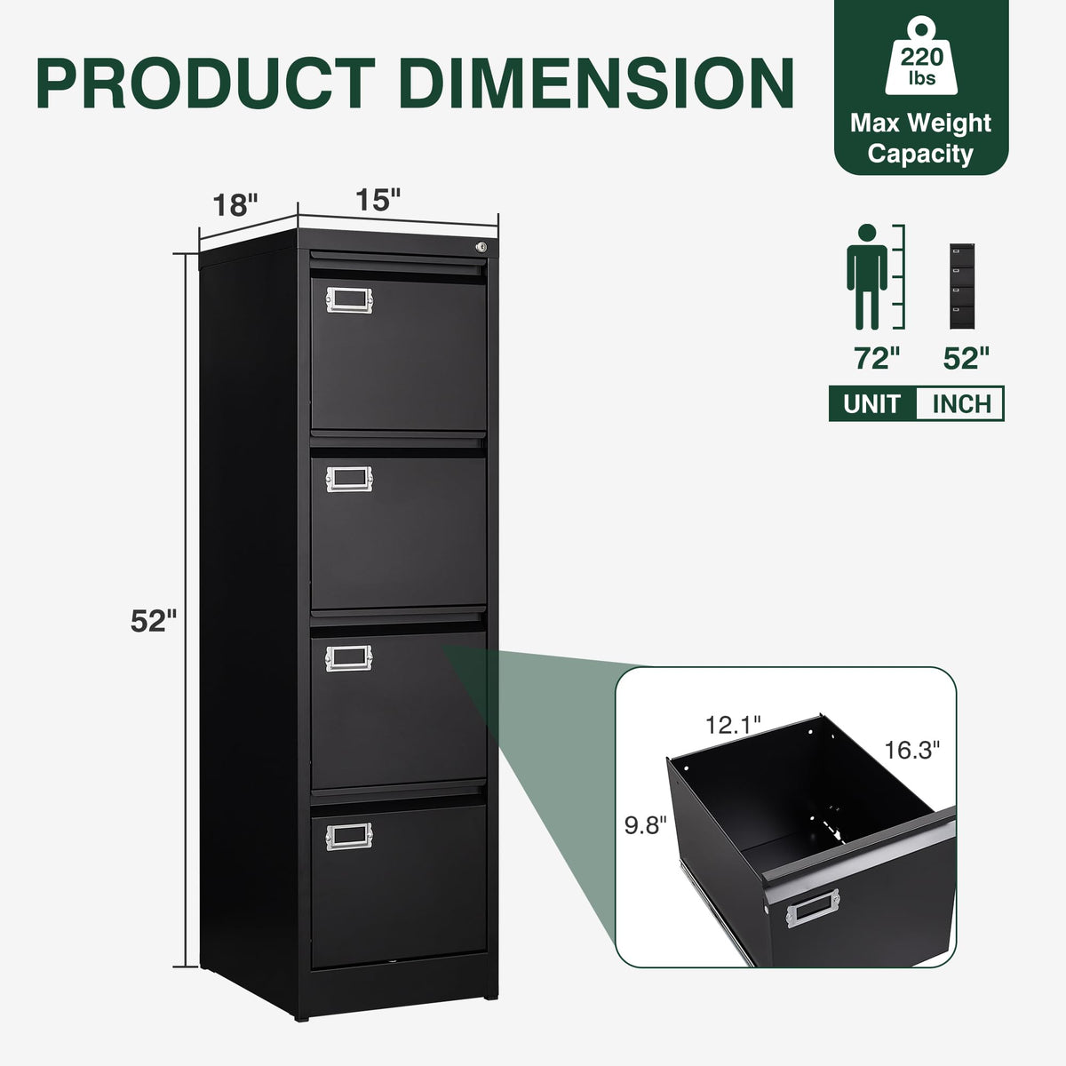 4 Drawer Metal File Cabinet with Lock I581