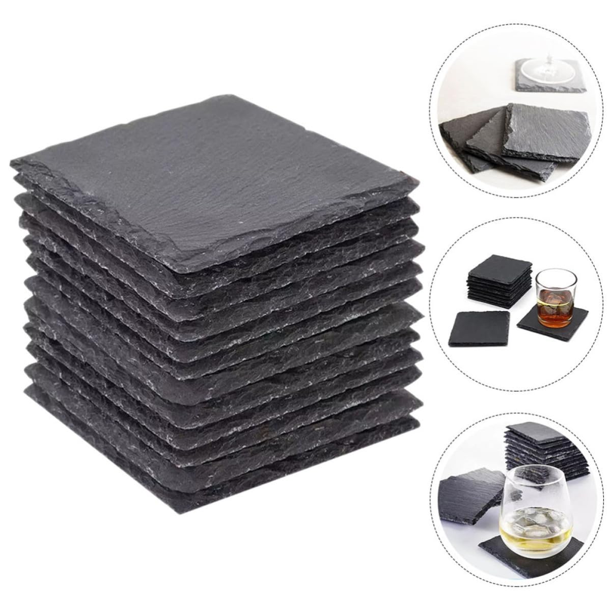 Black Natural Stone Coasters Set Q9439