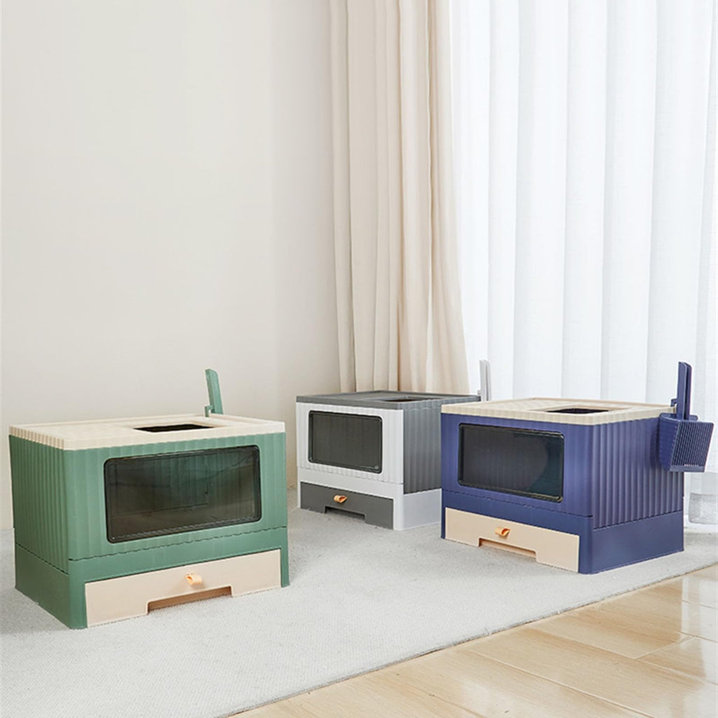 Top Entry Cat Litter Box with Lid Foldable Green R464036