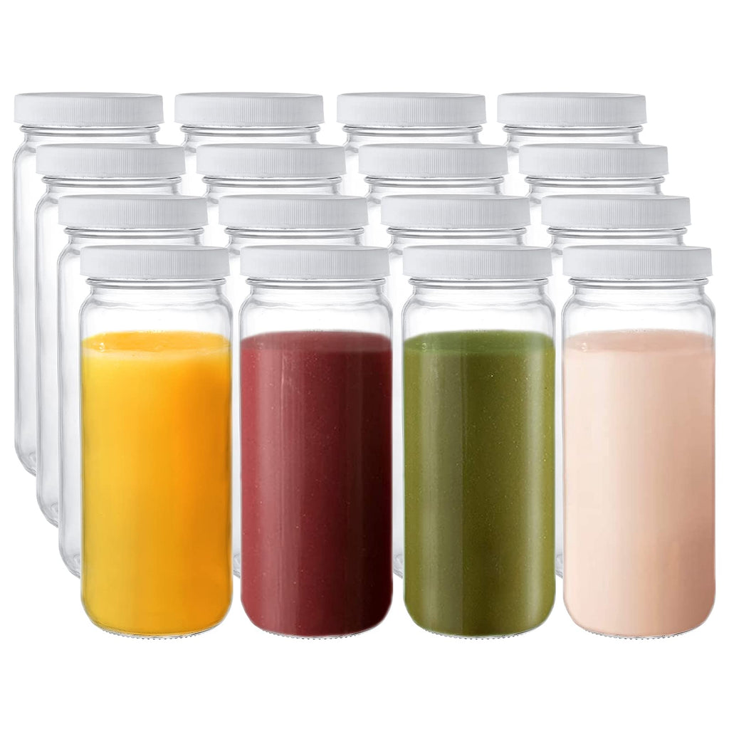 16 Pack 16oz Clear Glass Bottles with Airtight Lids A61078