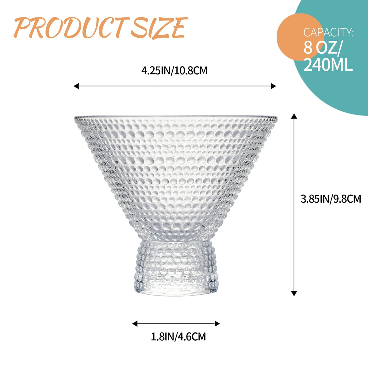 6Pcs 8.5oz Stemless Martini Glasses H77078