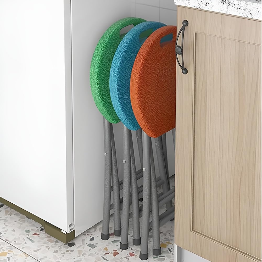 18 Inch Folding Stool with Handles, Plastic Seat, Metal Frame, 110 lbs Capacity G781176