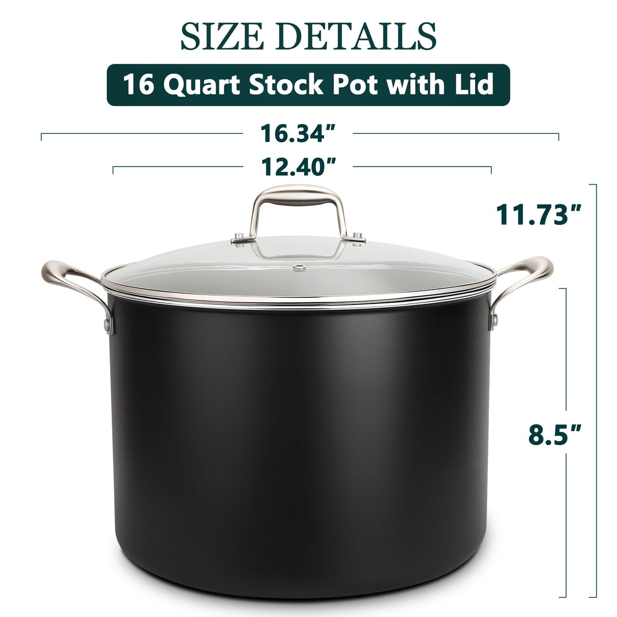 16QT Nonstick Ceramic Stock Pot with Tempered Glass Lid Y5118