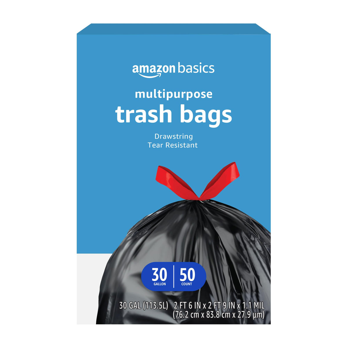 Multipurpose Drawstring Trash Bags, 30 Gallon, Tear Resistant, 50 Count J13823