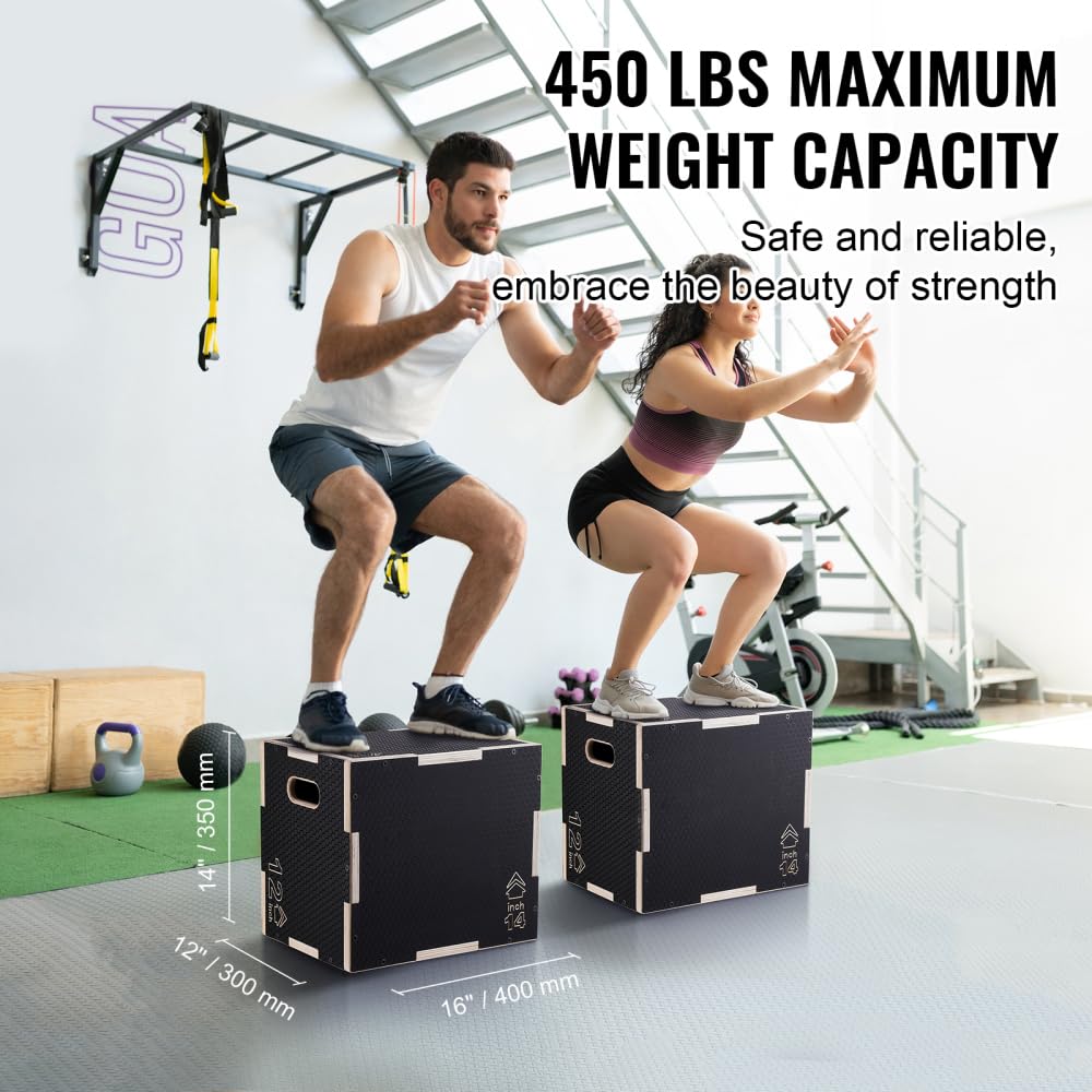 Wooden Plyometric Jump Box 16/14/12-Inch Anti-Slip F680