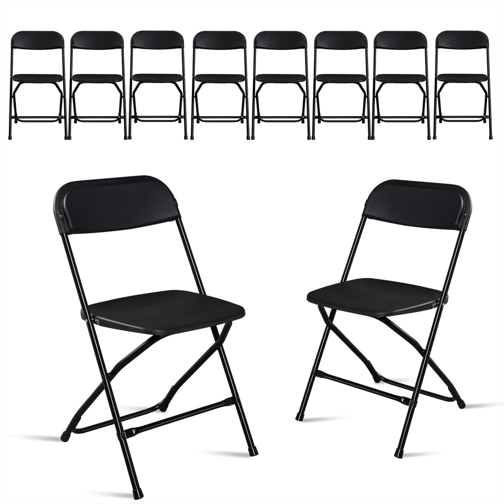 10 Pack Black Stackable Plastic Folding Chairs with Metal Legs M3271