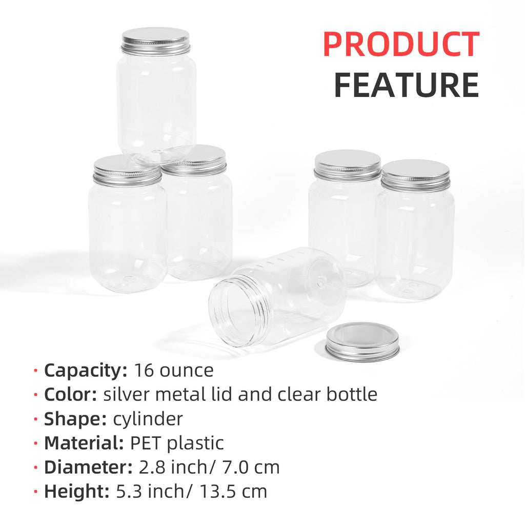 16 Ounce Clear Plastic Mason Jars With Screw On Lid, 20 Pack X167