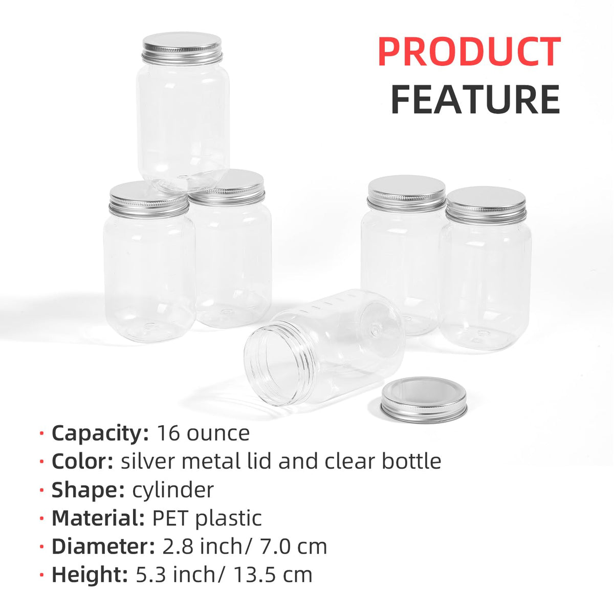 16 Ounce Clear Plastic Mason Jars With Screw On Lid, 20 Pack X167