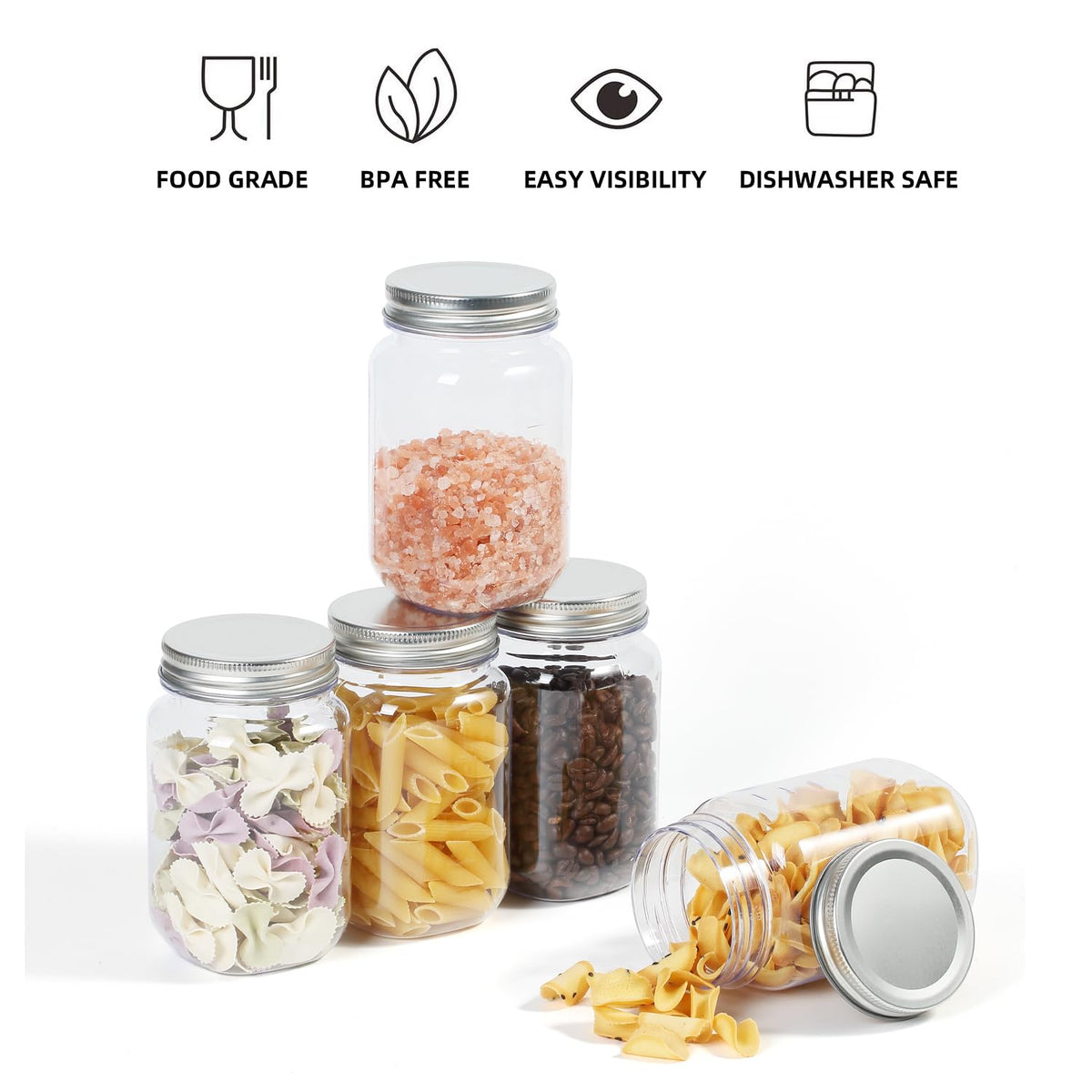 16 Ounce Clear Plastic Mason Jars With Screw On Lid, 20 Pack X167