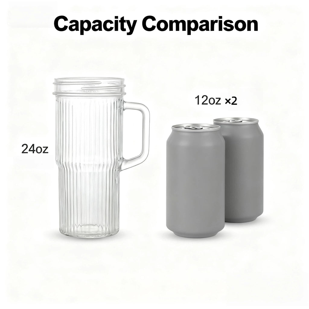 2-Pack 24oz Ribbed Glass Tumbler with Lids & Straws B428786