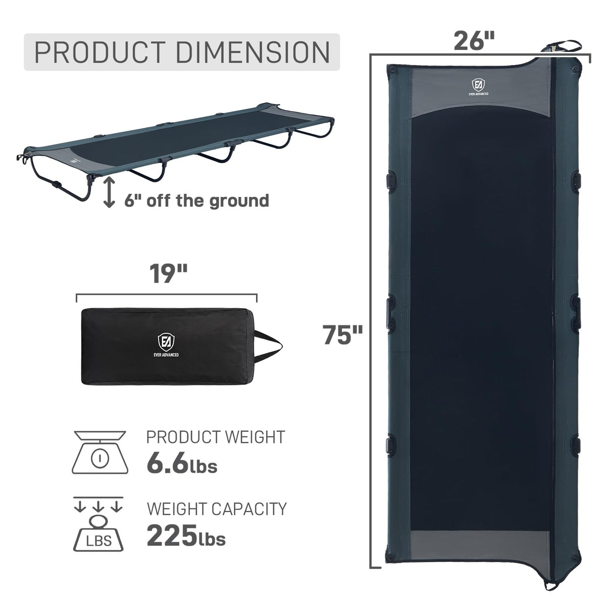 Ultralight Aluminum Camping Cot, Black X3393