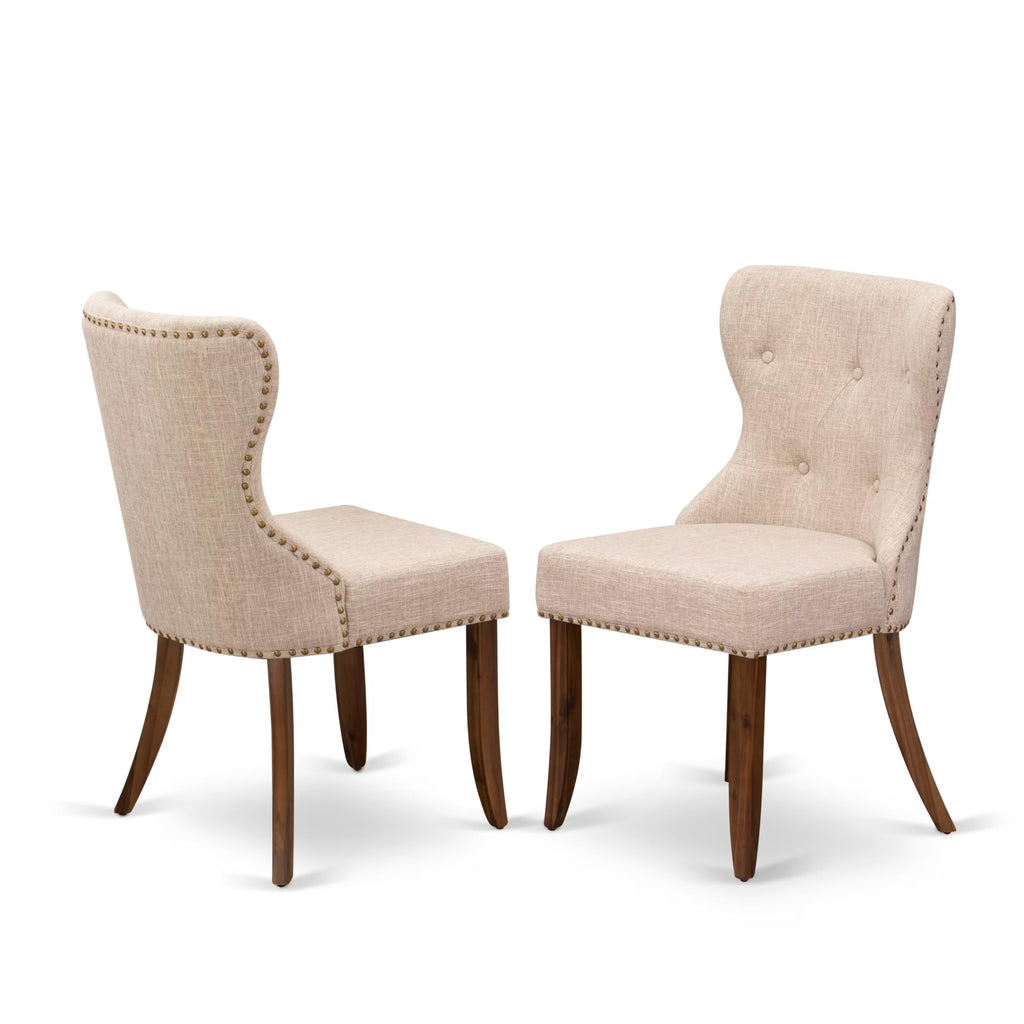 9 Pc Mid Century Dining Table Set with 8 Light Tan Linen Chairs A578800
