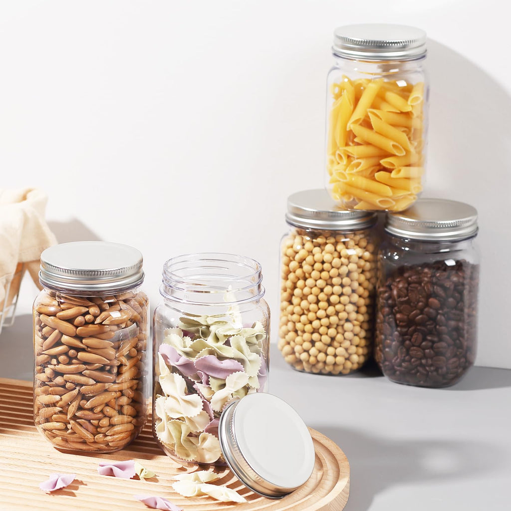 16 Ounce Clear Plastic Mason Jars With Screw On Lid, 20 Pack X167