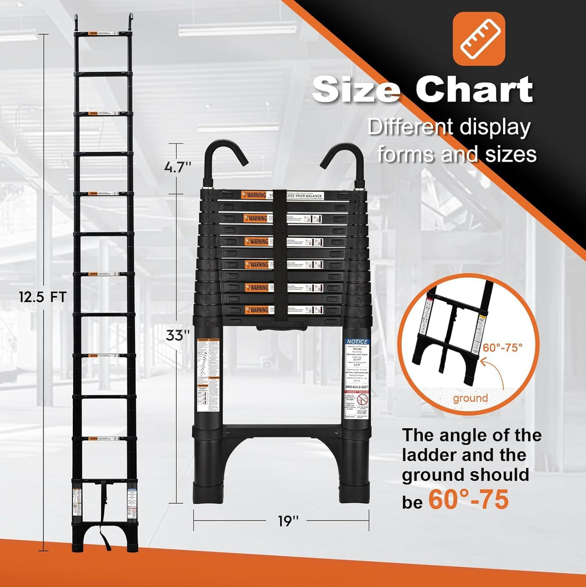 12.5FT Telescoping Extension Ladder J185897