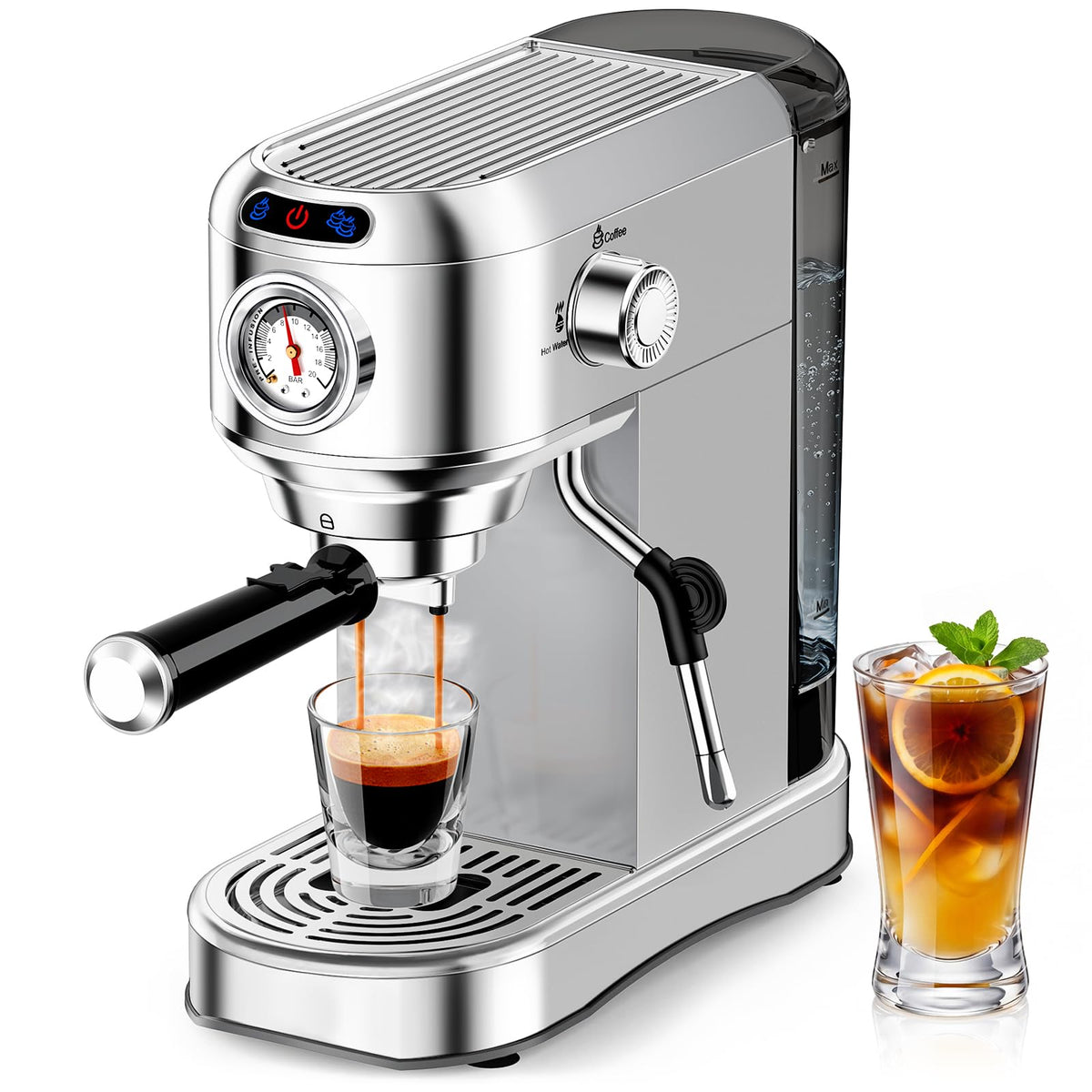 20 Bar Compact Stainless Steel Espresso Machine with Milk Frother U5914