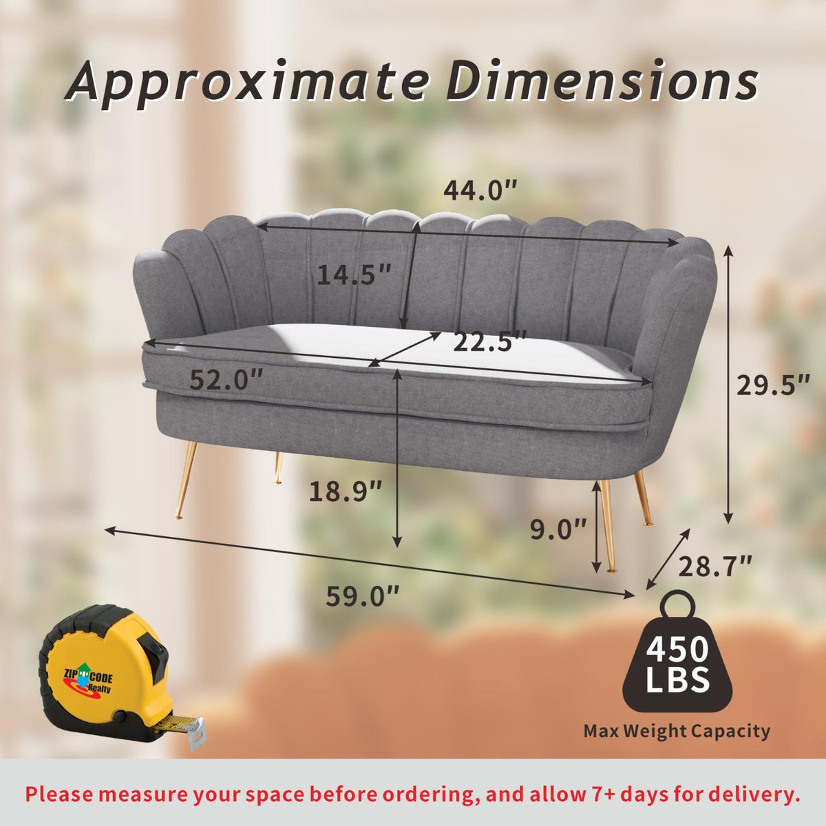 Light Grey Chenille 2-Seater Loveseat Sofa J94174