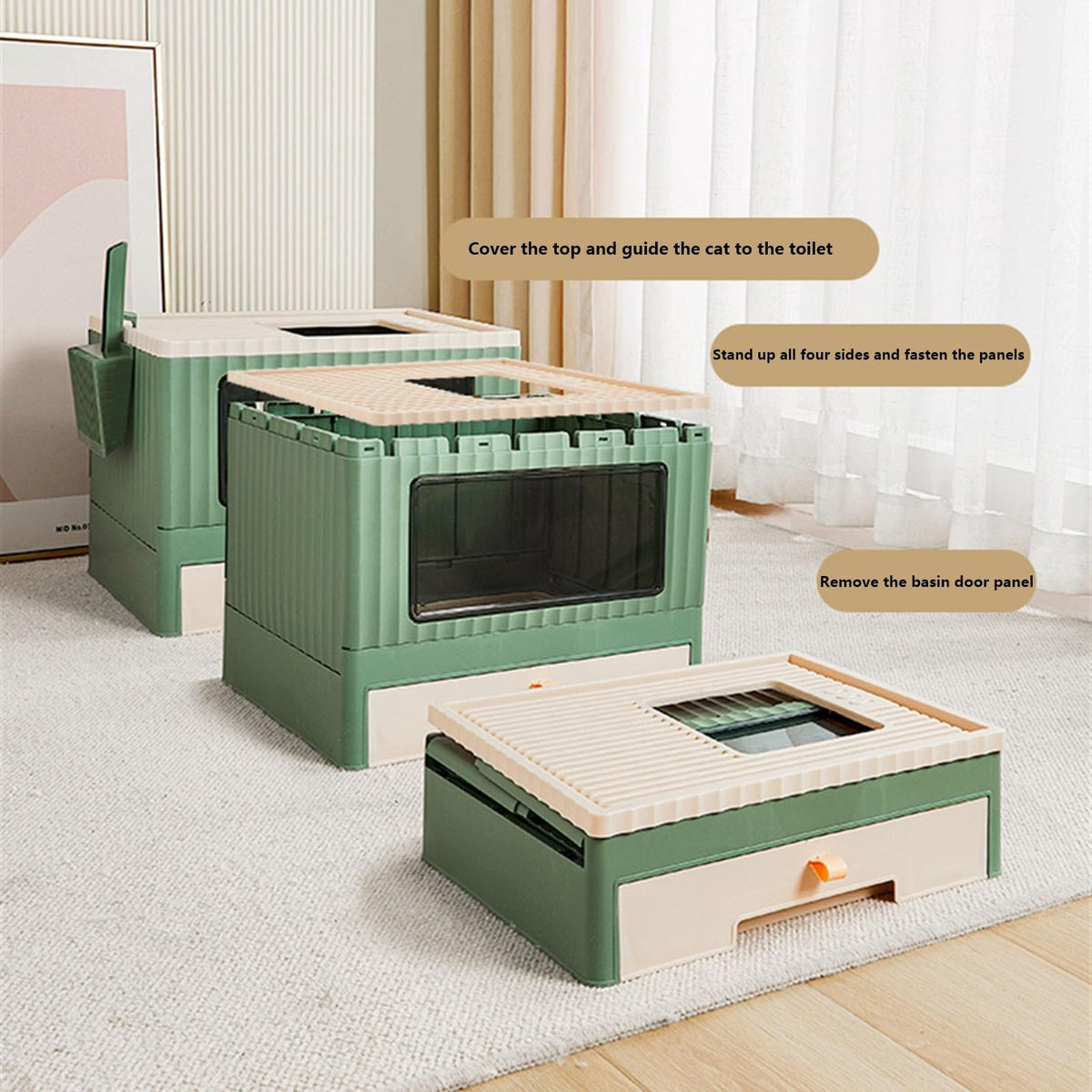 Top Entry Cat Litter Box with Lid Foldable Green R464036