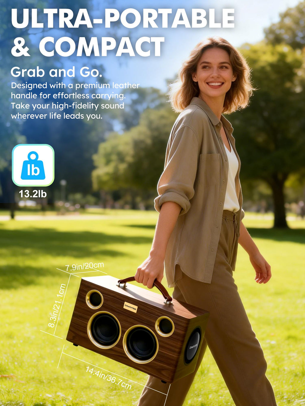 Portable Bluetooth Speaker 240W Peak Power Wooden Audio System M51841