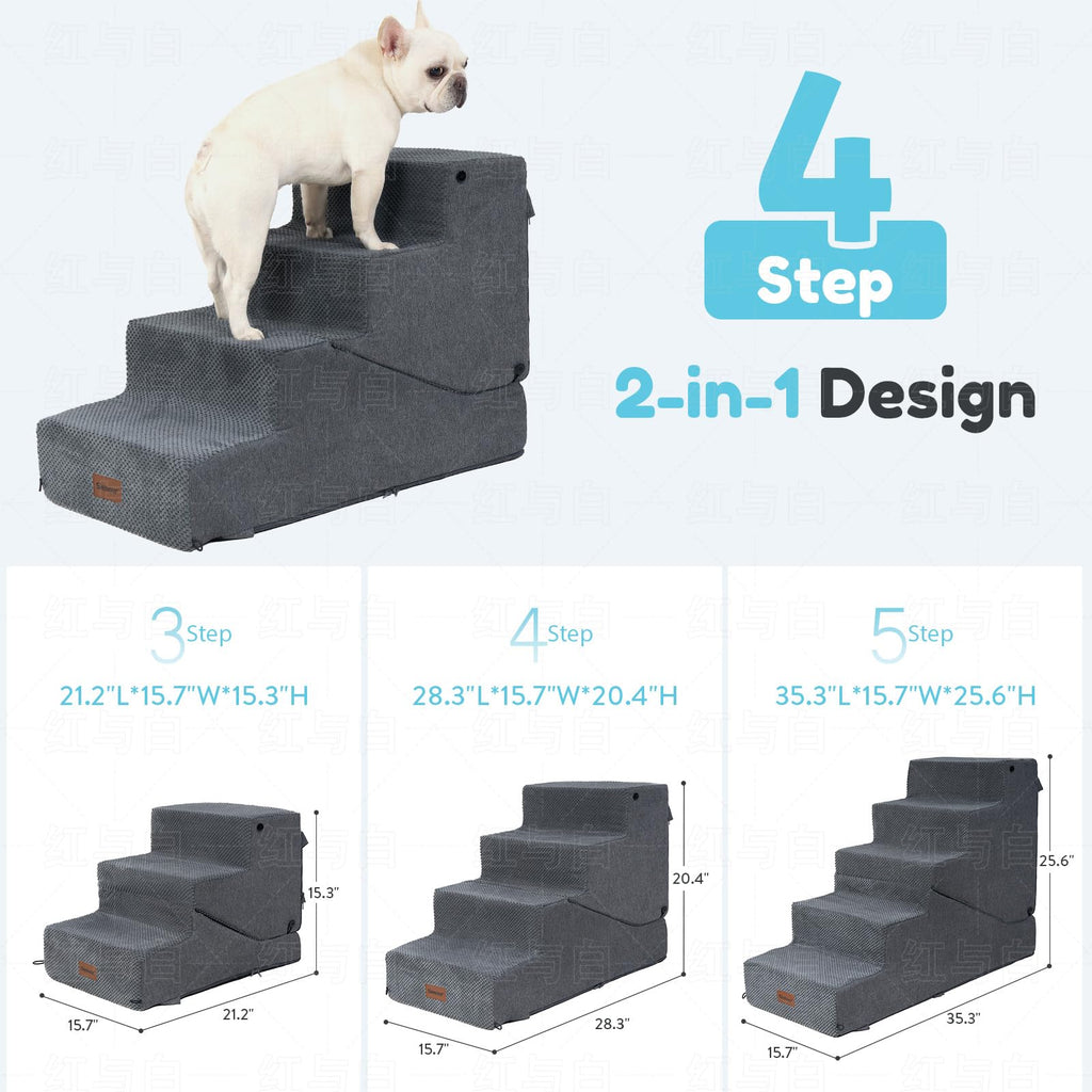 4-Step Dog Stair and Ramp with Non-Slip Bottom Grey H358577
