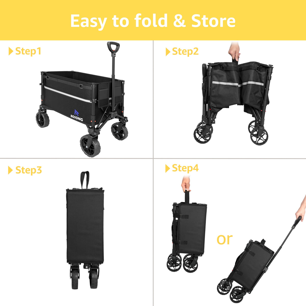 Collapsible Heavy Duty Wagon Cart with Wheels 120L Black F64110
