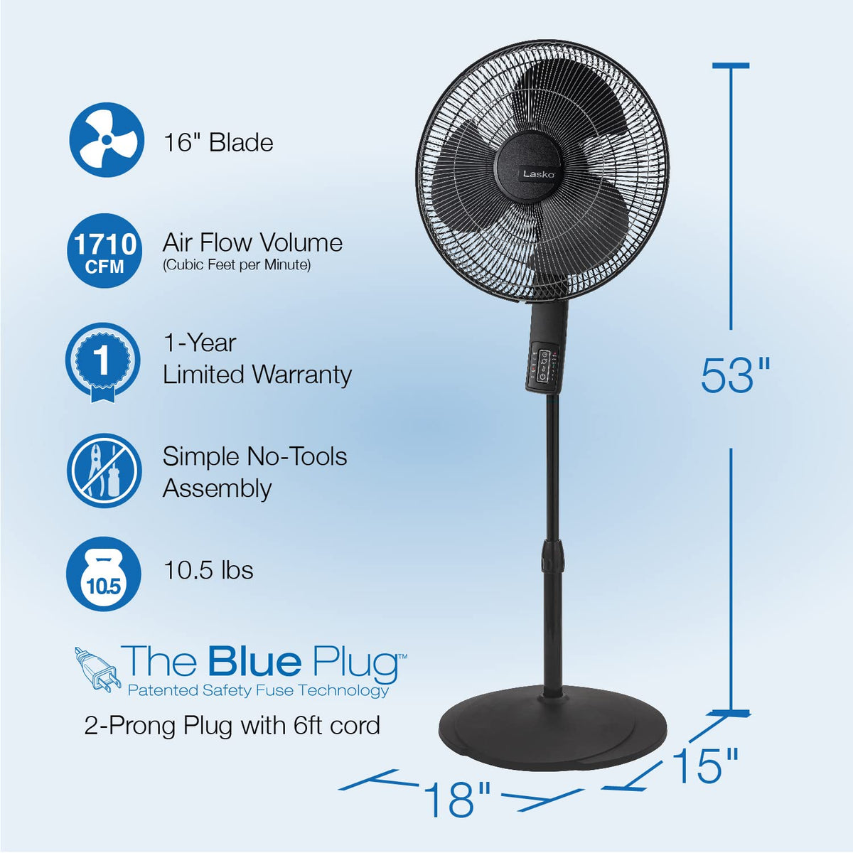 Oscillating Pedestal Fan 16" Black M884