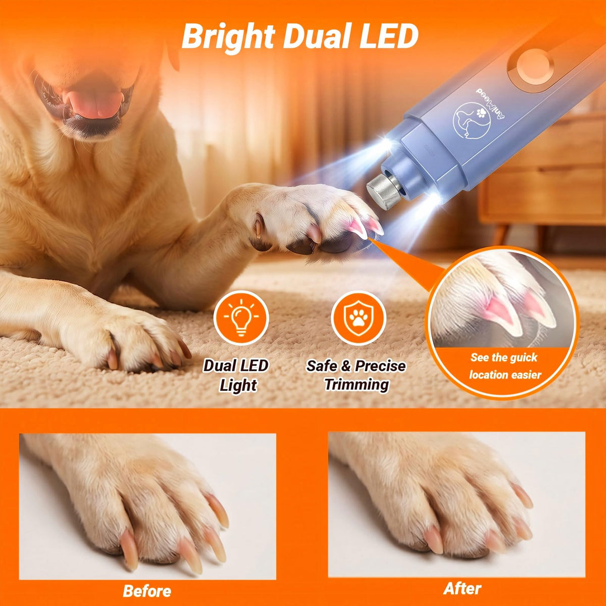 5-Speed Ultra Quiet Dog Nail Grinder with LED Light U3239