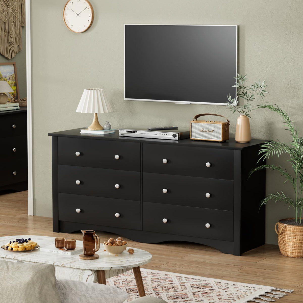 Black 6 Drawer Dresser F22018