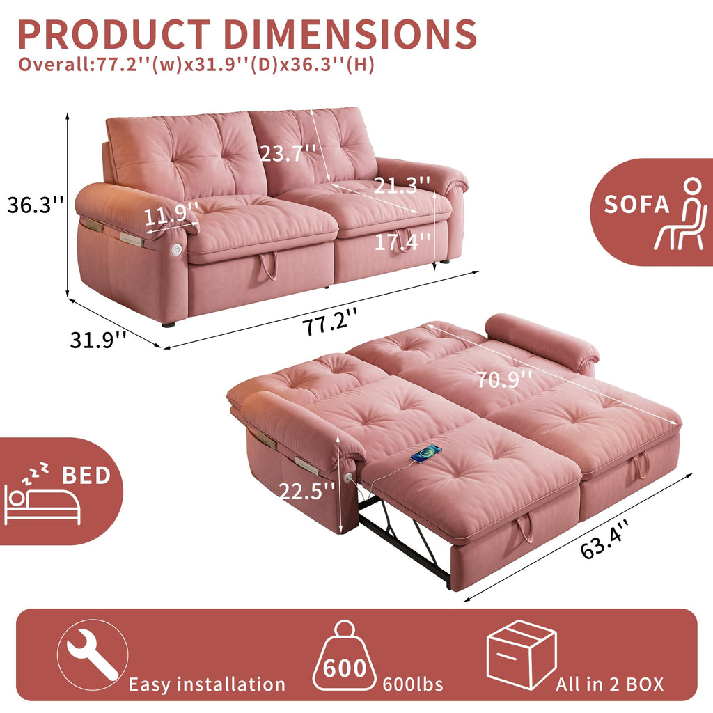 Queen Size Pink Sofa Bed with Pull Out Bed V10001