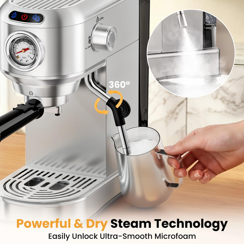 20 Bar Compact Stainless Steel Espresso Machine with Milk Frother U5914