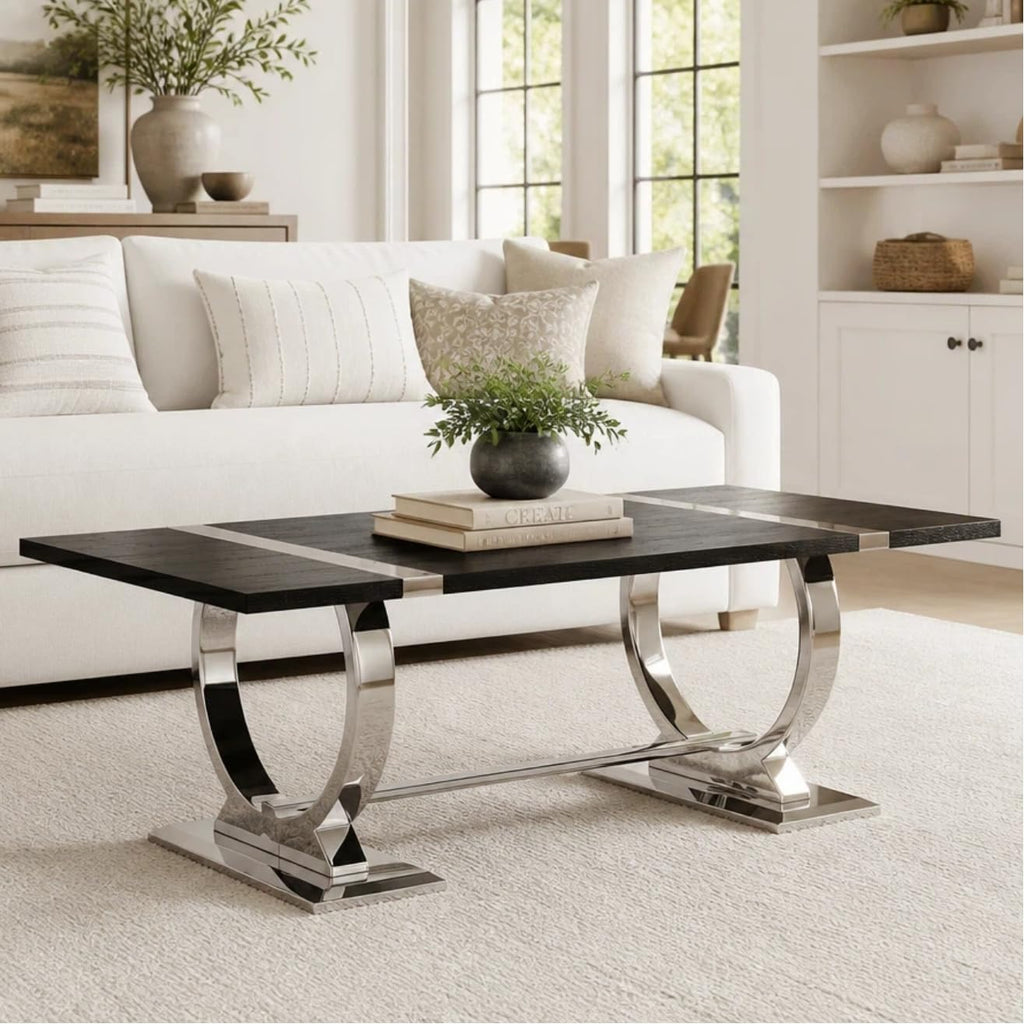 50" Black and Silver Coffee Table E1817