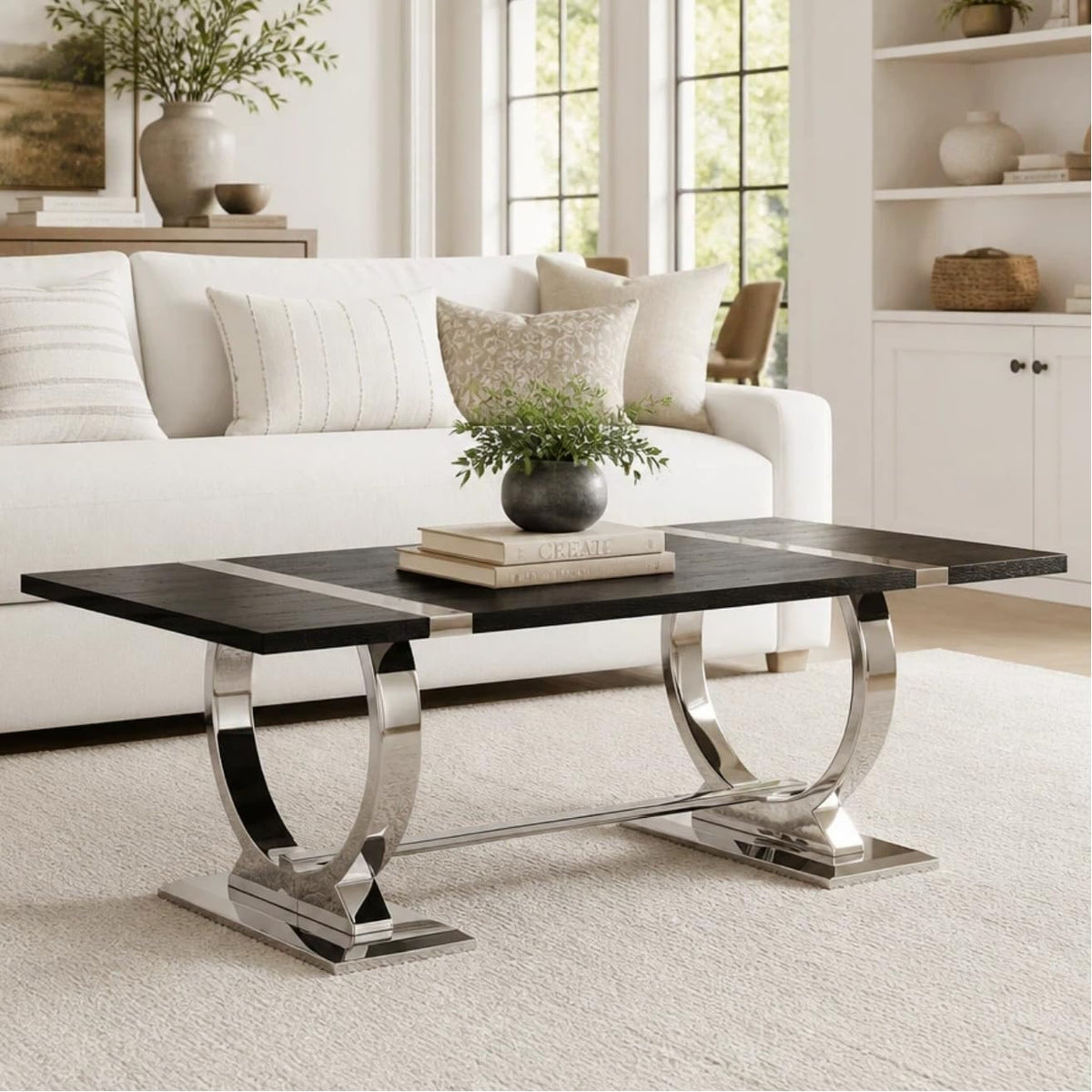 50" Black and Silver Coffee Table E1817