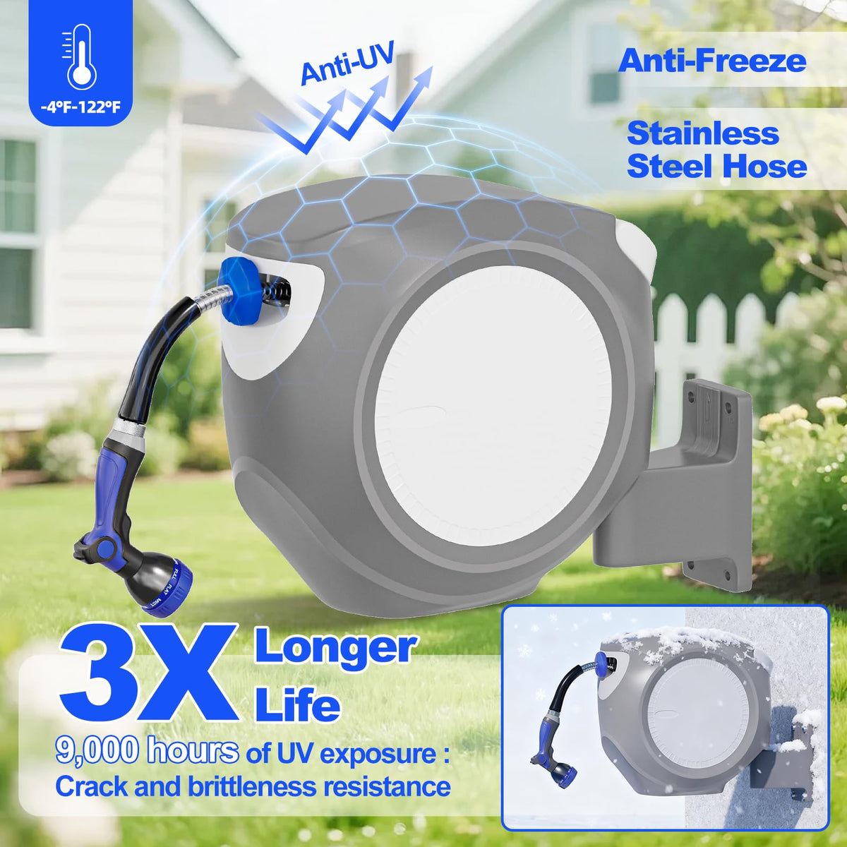 100 FT Stainless Steel Garden Hose Reel J783018