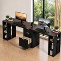 Black 2 Person Desk with Power Outlet and USB Ports H1743