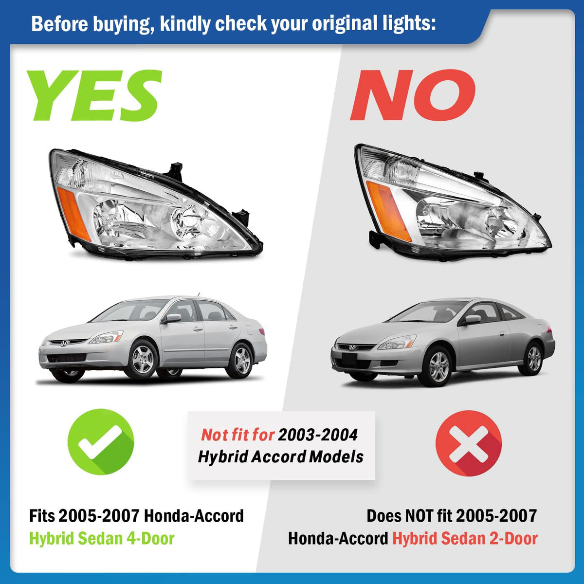 Headlights for 2003-2007 Honda Accord Chrome Housing Amber Reflector Left+Right S893
