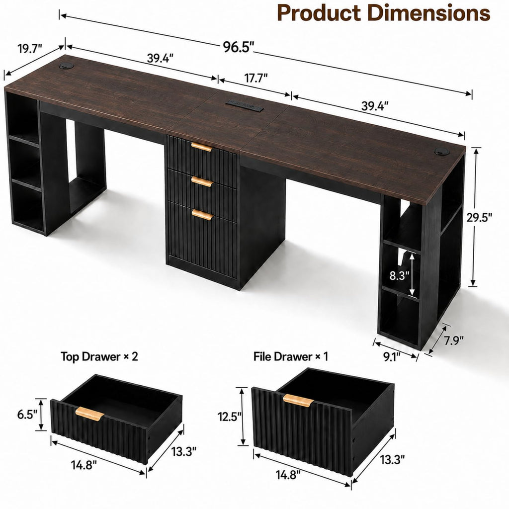 Black 2 Person Desk with Power Outlet and USB Ports H1743