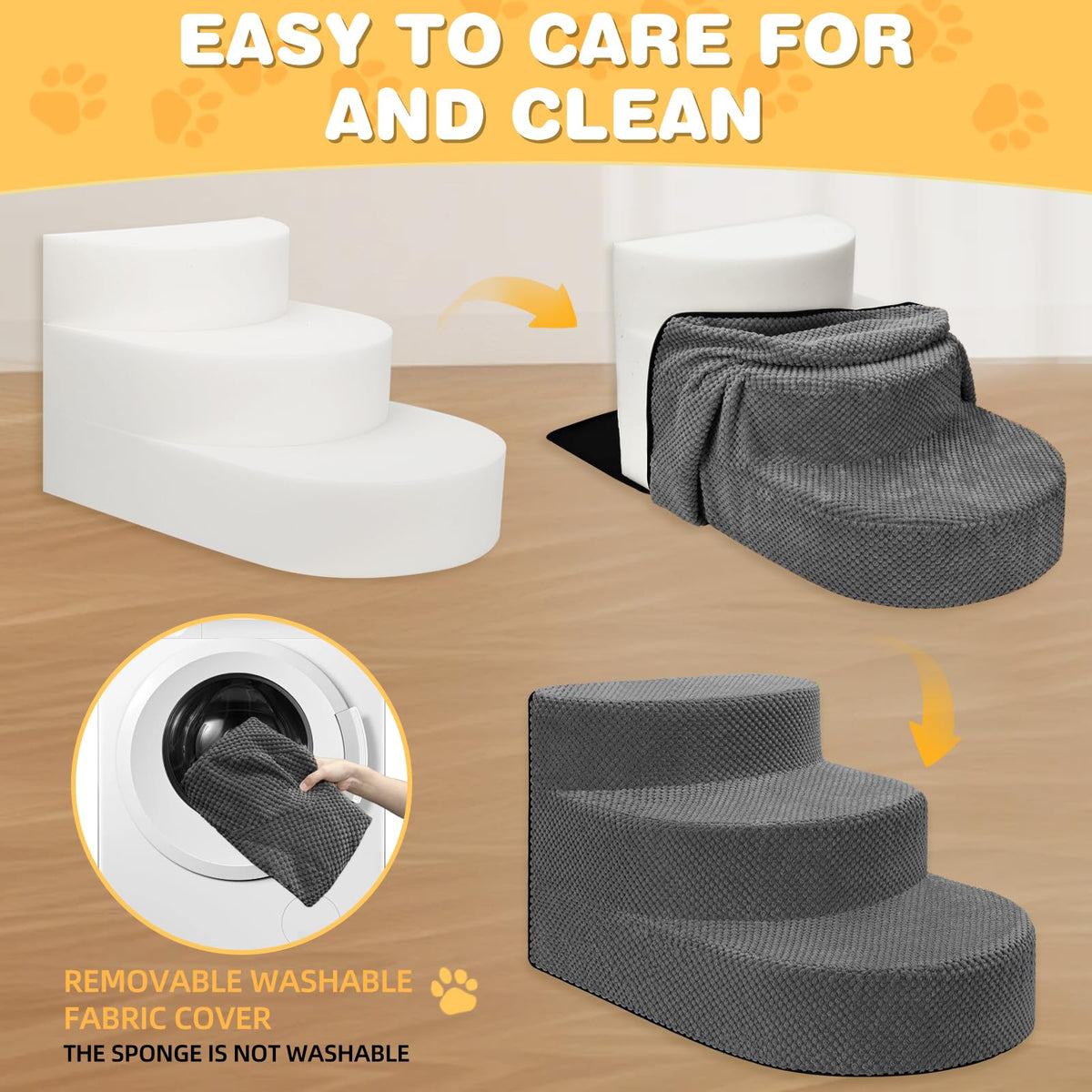 Grey 3 Steps Foam Dog Stairs M187047