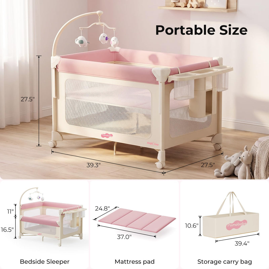 5 in 1 Pack and Play Bedside Crib Playard with Mattress O1026