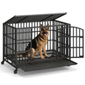 48-Inch Heavy Duty Dog Crate with 2 Doors, Lockable Wheels & Removable Tray, Black S126