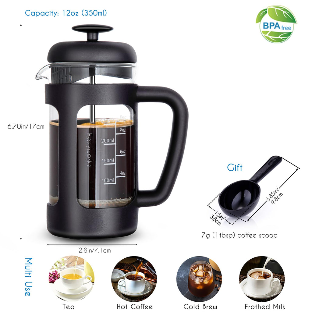 12 oz French Press Coffee Tea Maker with 10g Measuring Spoon G424116